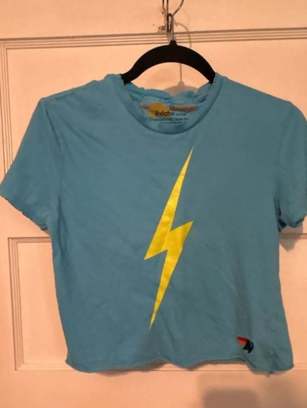 Aviator Nation Bolt Crop Tee Size XS Blue Lightning Bolt T-Shirt